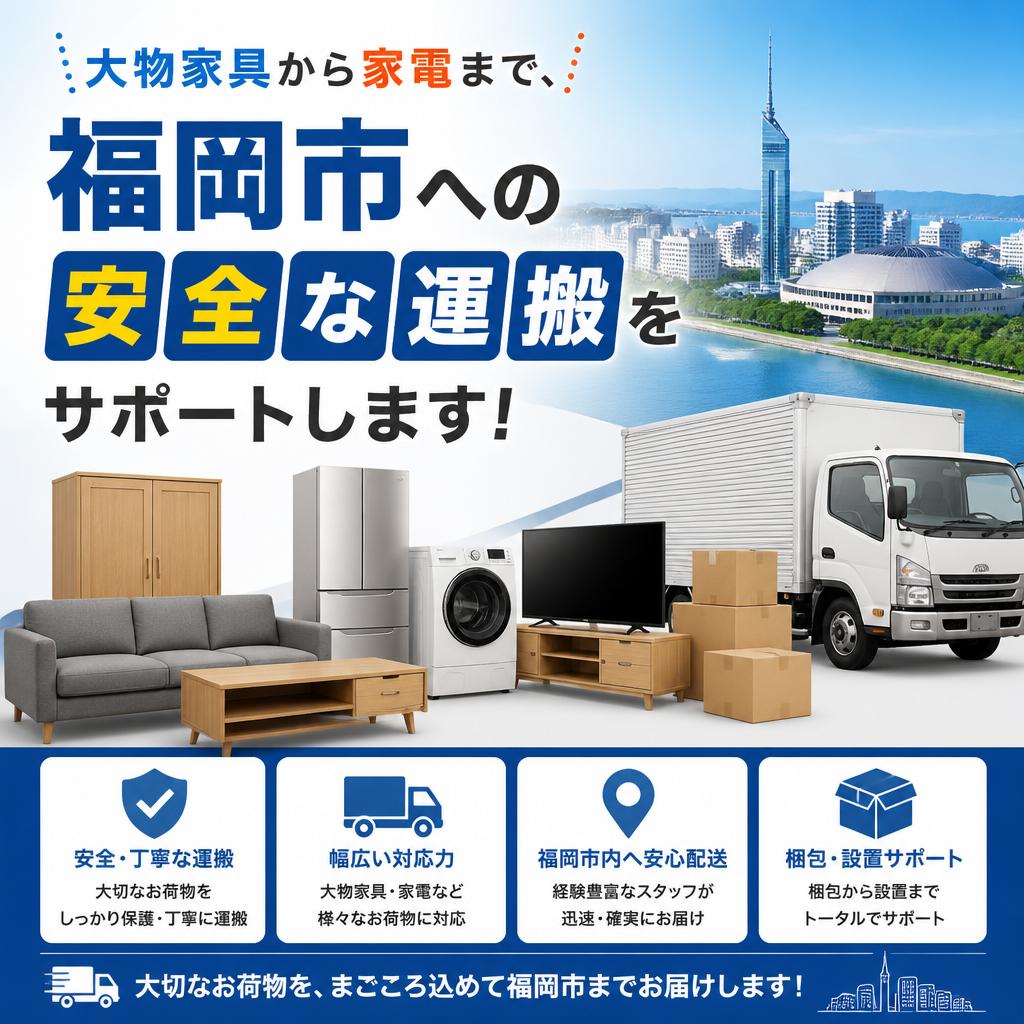 大物家具から家電まで、福岡市への安全な運搬をサポートします！