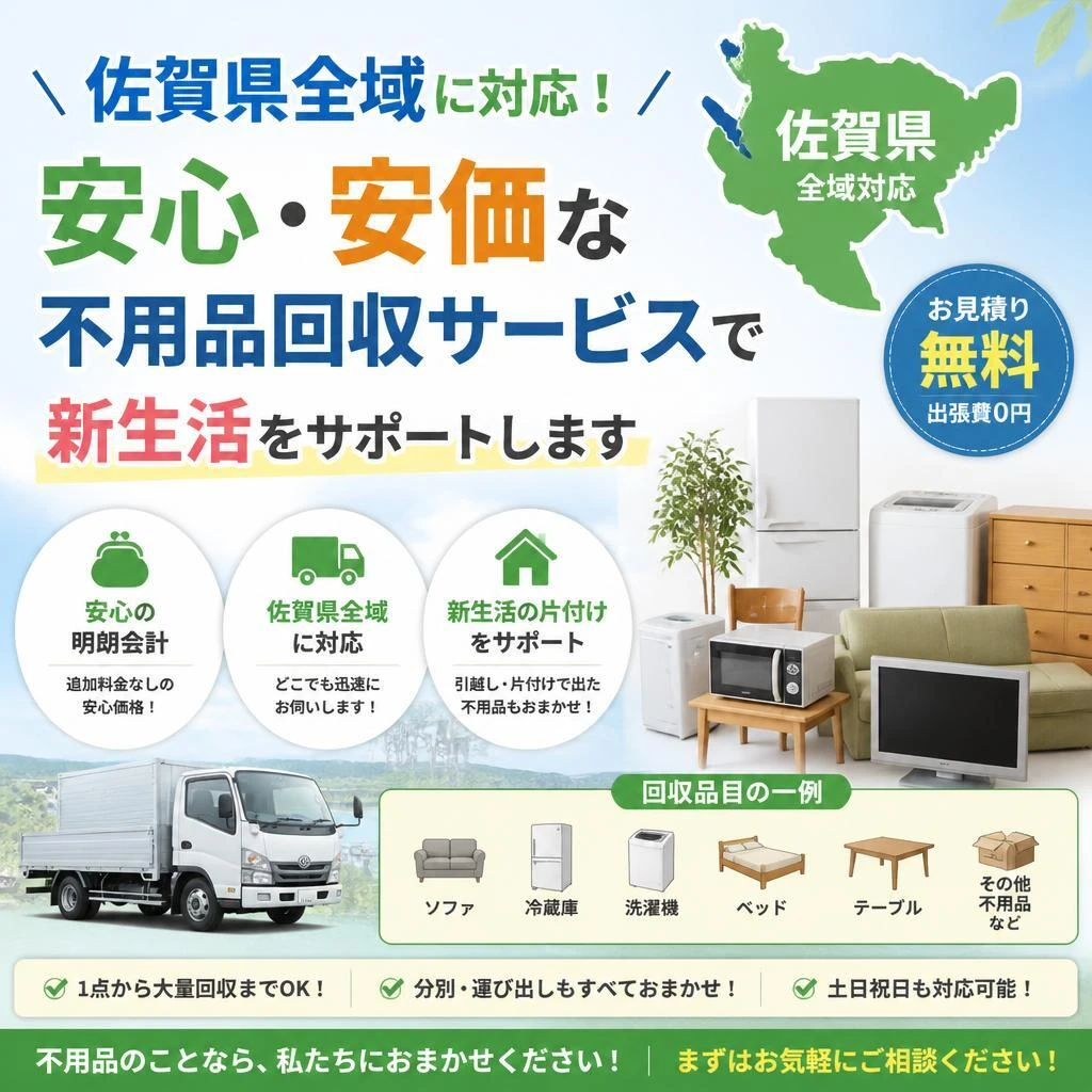 佐賀県全域に対応！安心・安価な不用品回収サービスで新生活をサポートします
