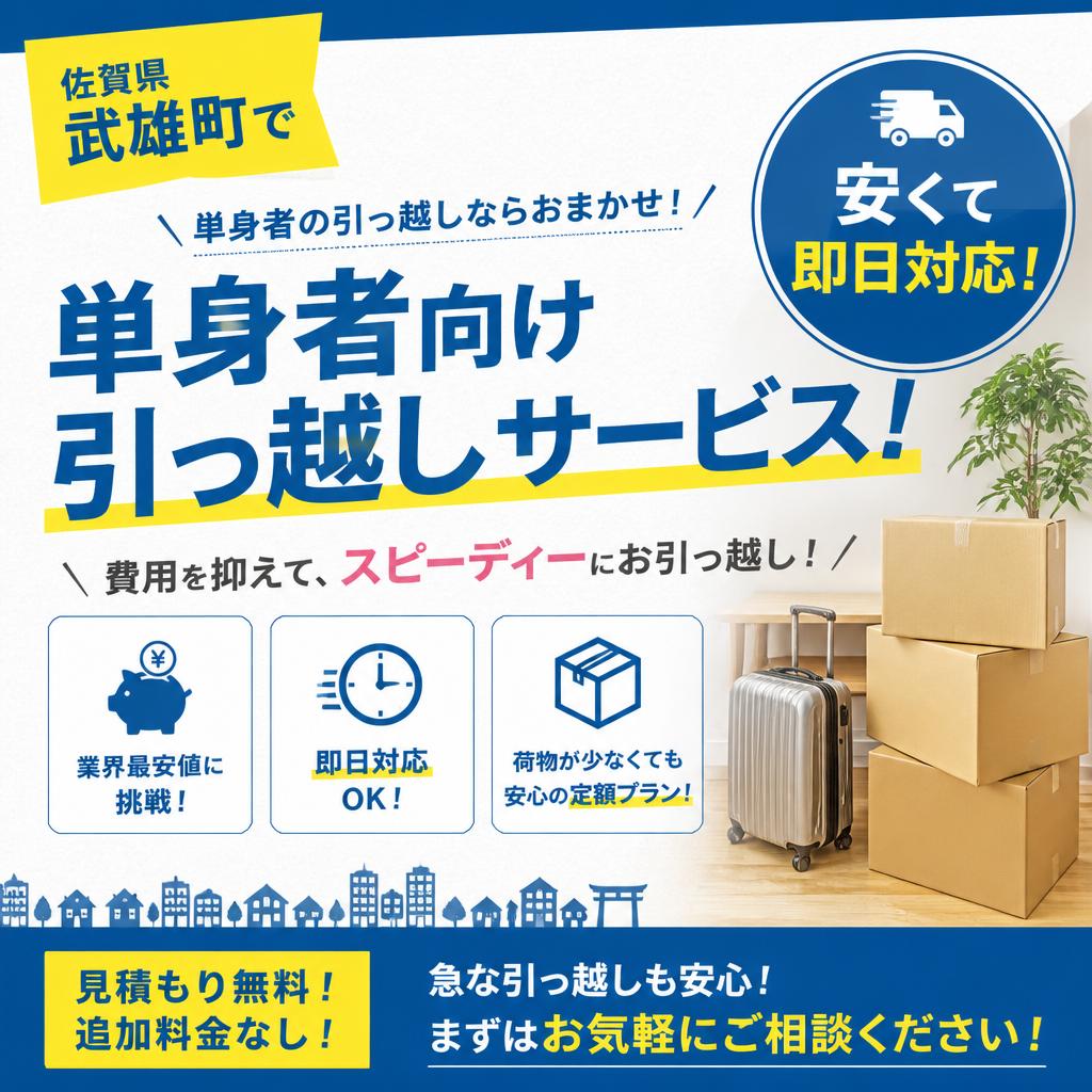 佐賀県武雄町で安くて即日対応の単身者向け引っ越しサービス！